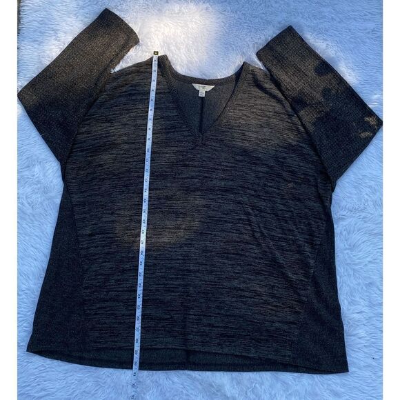 Terra & Sky SZ 2X Woman’s Black/Gray Long Sleeve V-Neck Blouse - Picture 7 of 8